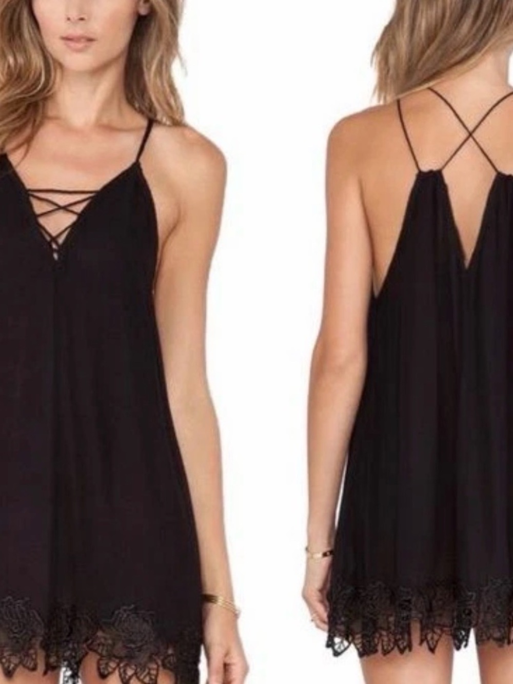 FREE PEOPLE Wicked Spell Sleeveless Lace Mini Dress or Tunic Top Black Festival